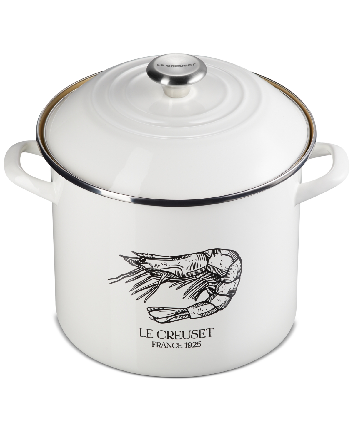 Le Creuset Enamel-on-steel 10-qt. Covered Shrimp Seafood Stockpot In White