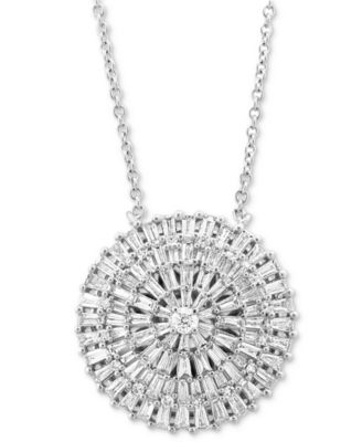EFFY&reg; Diamond Round & Baguette Circle Cluster 18" Pendant Necklace (1 ct. t.w.) in 14k White Gold
