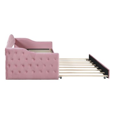 Tufted Daybed with Trundle, Velvet Sofabed