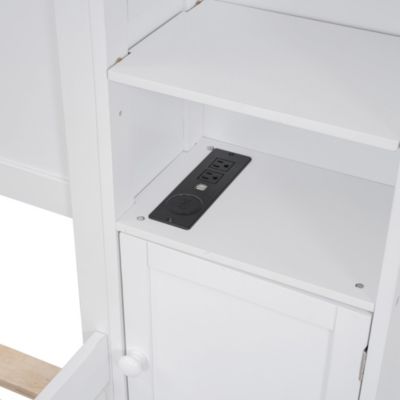 Full Size Wooden Bed With All-In-One Cabinet, Shelf And Sockets