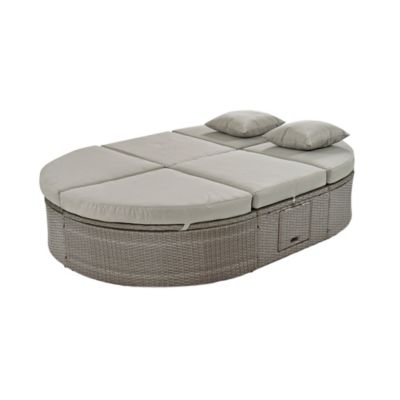 Gray Rattan Outdoor Daybed with Cushions and Cup Trays