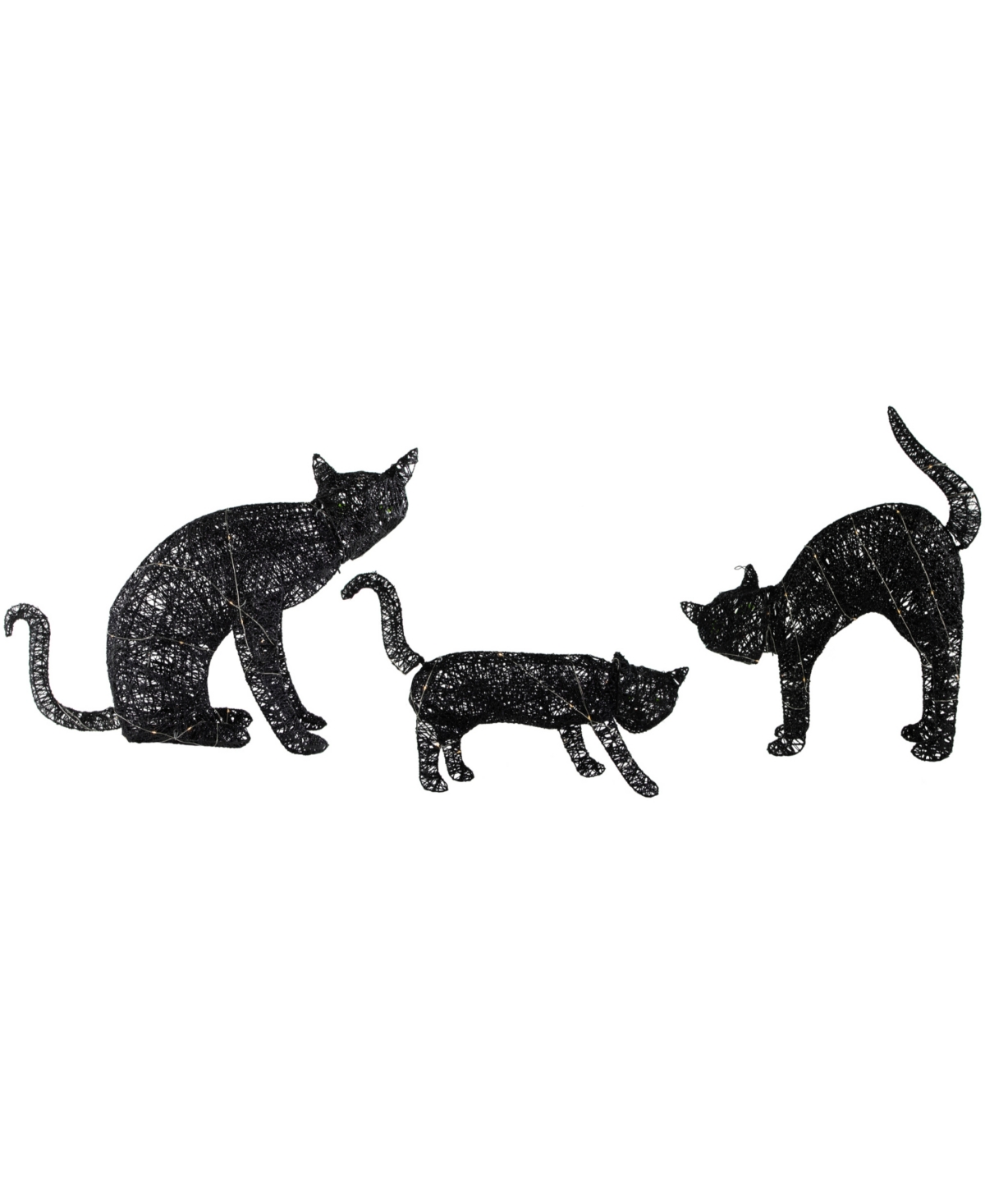 Set of 3 Led Lighted Black Cat Family Outdoor Halloween Decorations 27.5" - Black
