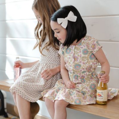 Little Girls Organic Short Sleeve Split Neck Tiered Dress