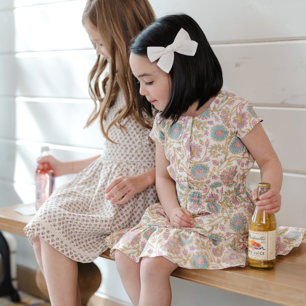 Hope & Henry Little Girls Organic Short Sleeve Split Neck Tiered Dress