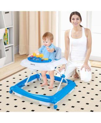 Foldable Baby Walker with 3 Adjustable Heights Comfy Padded Seat Music Tray