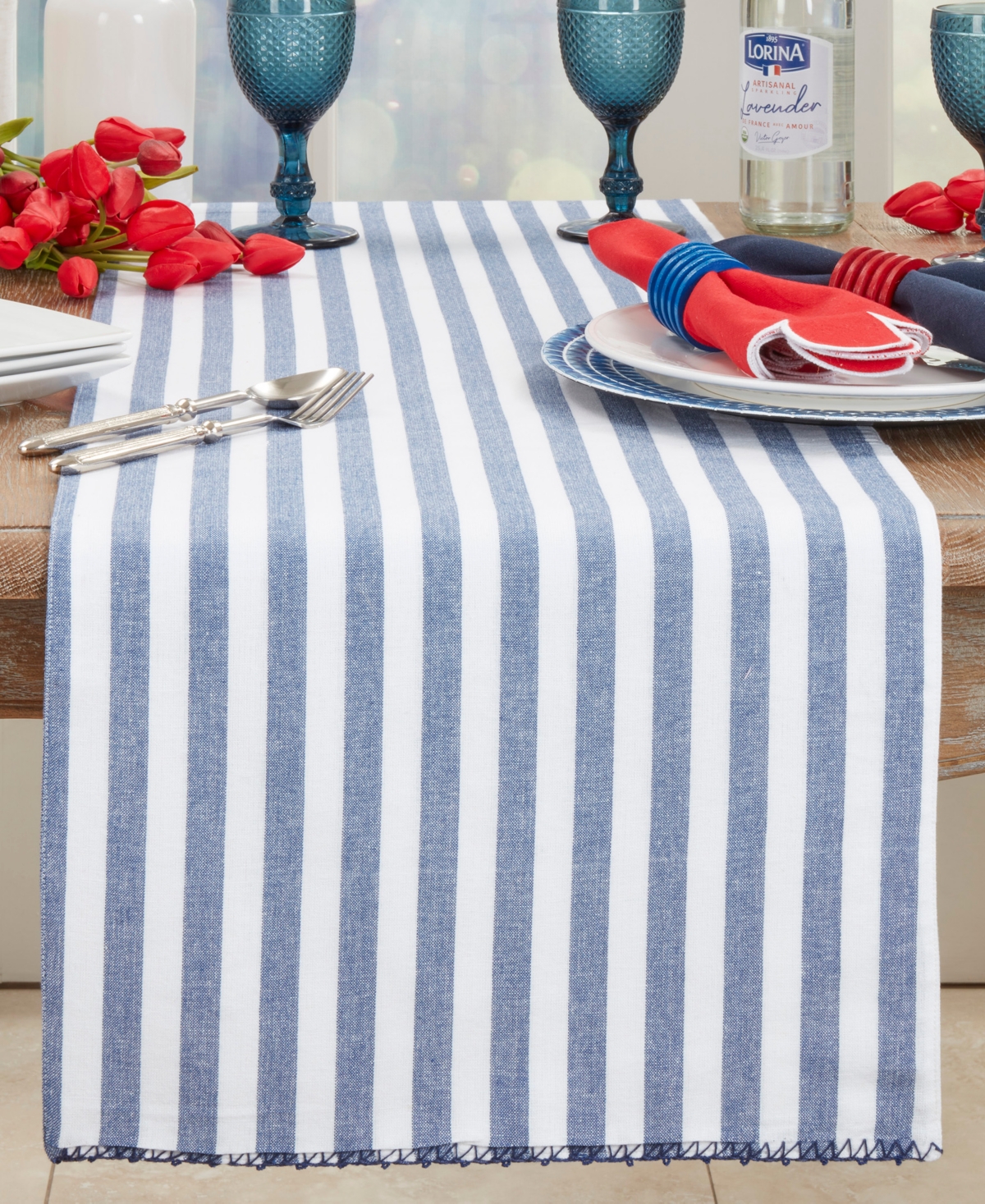 Saro Lifestyle Soothing Stripes Table Runner, 16"x72" In Blue