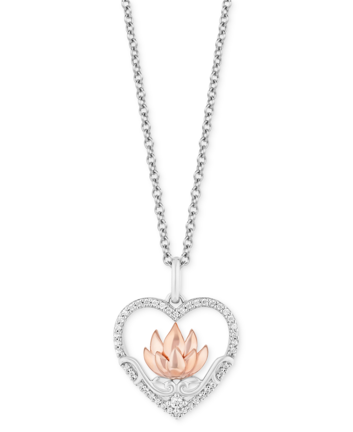 Diamond Heart Pendant Necklace (1/5 ct. t.w.) in Sterling Silver & Rose Gold-Plate, 16" + 2" extender - Sterling Silver  Rose Gold-Plate