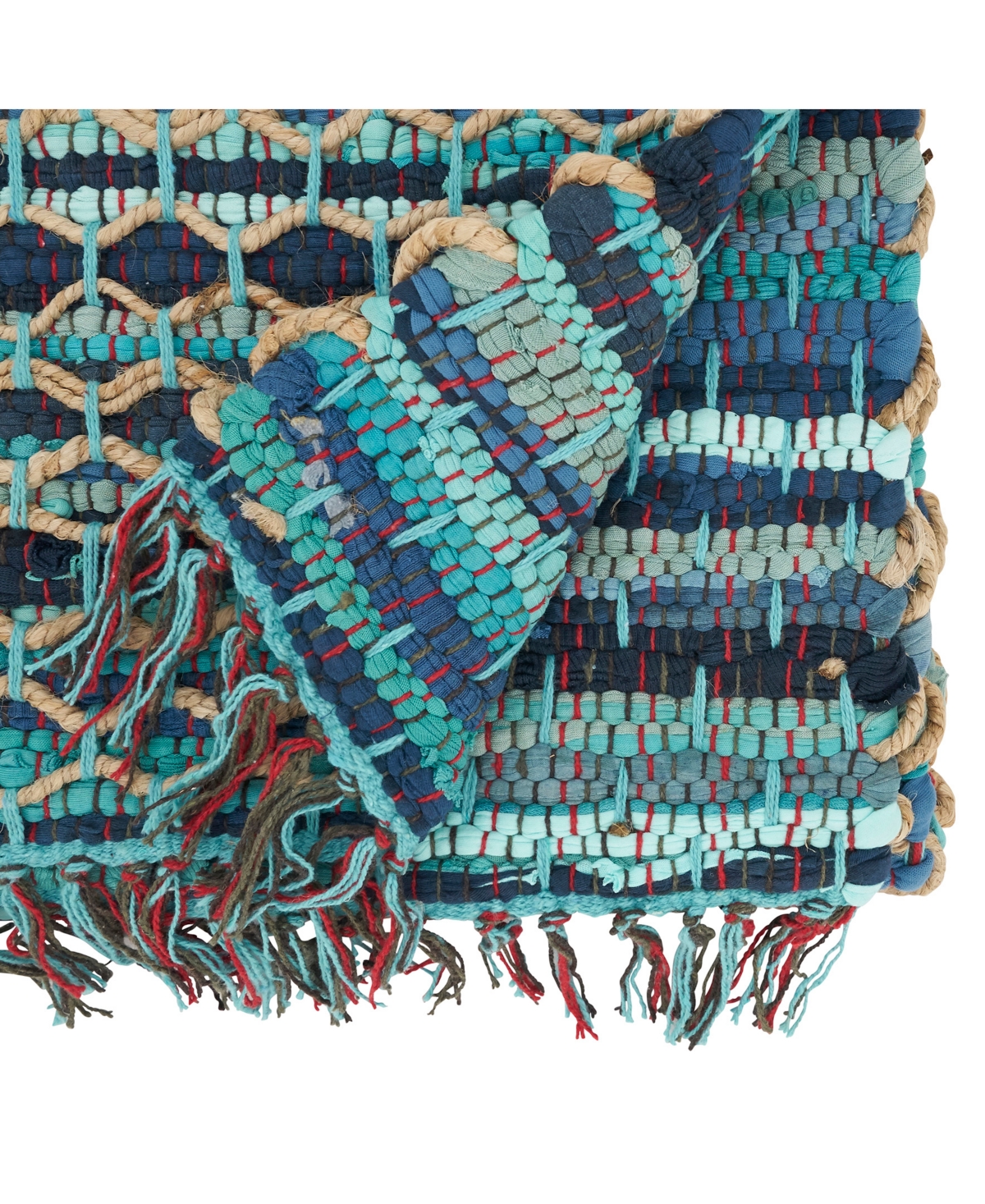 Saro Lifestyle Handwoven Net Chindi Table Runner, 16"x72" In Aqua