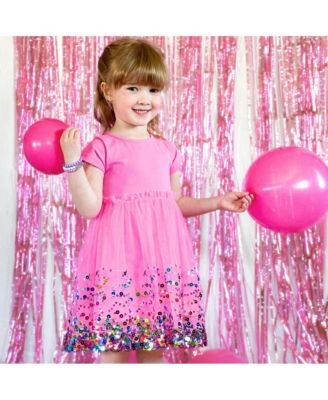 Little Girls Raspberry Confetti Short Sleeve Tutu Dress