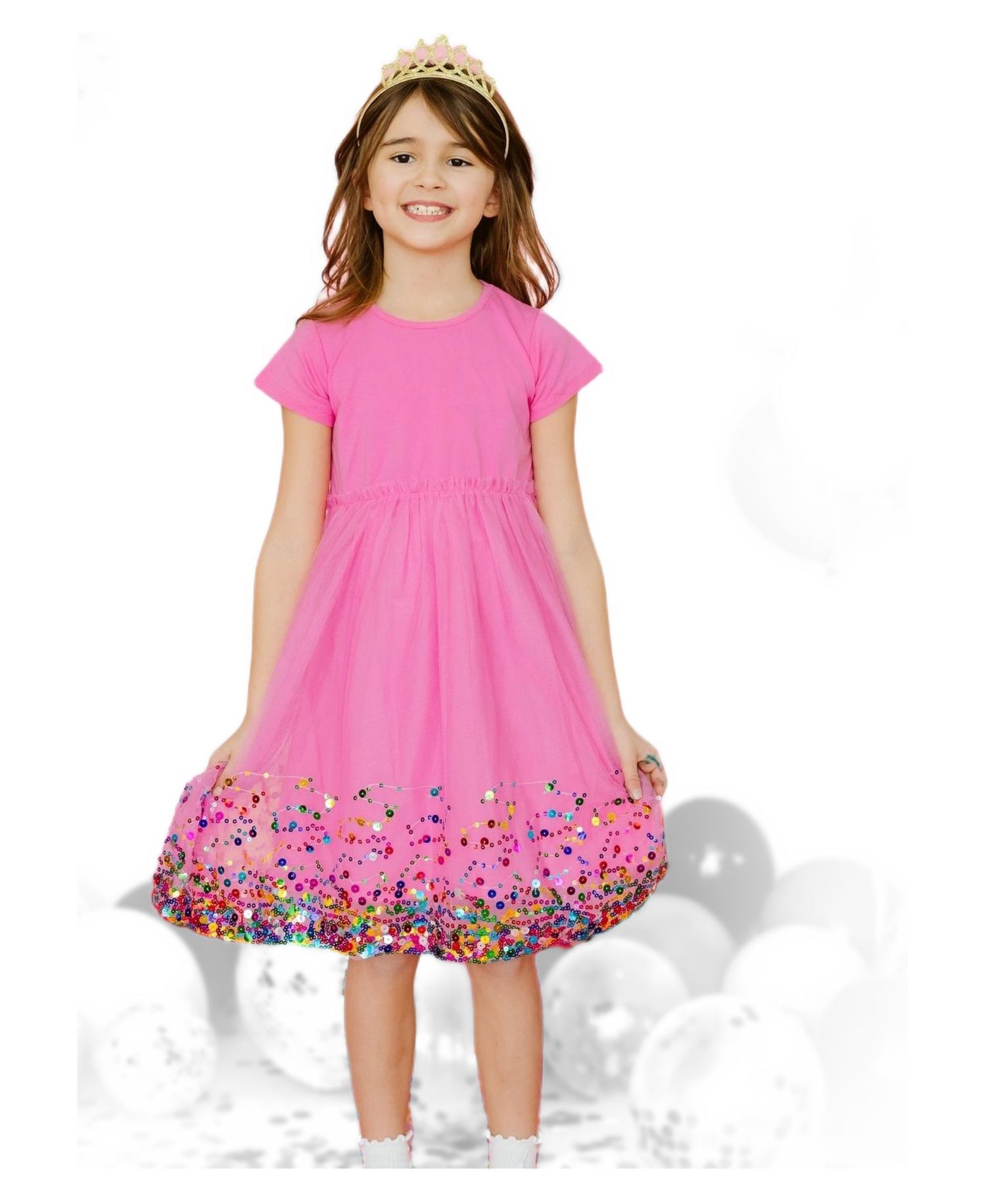 Little Girls Raspberry Confetti Short Sleeve Tutu Dress