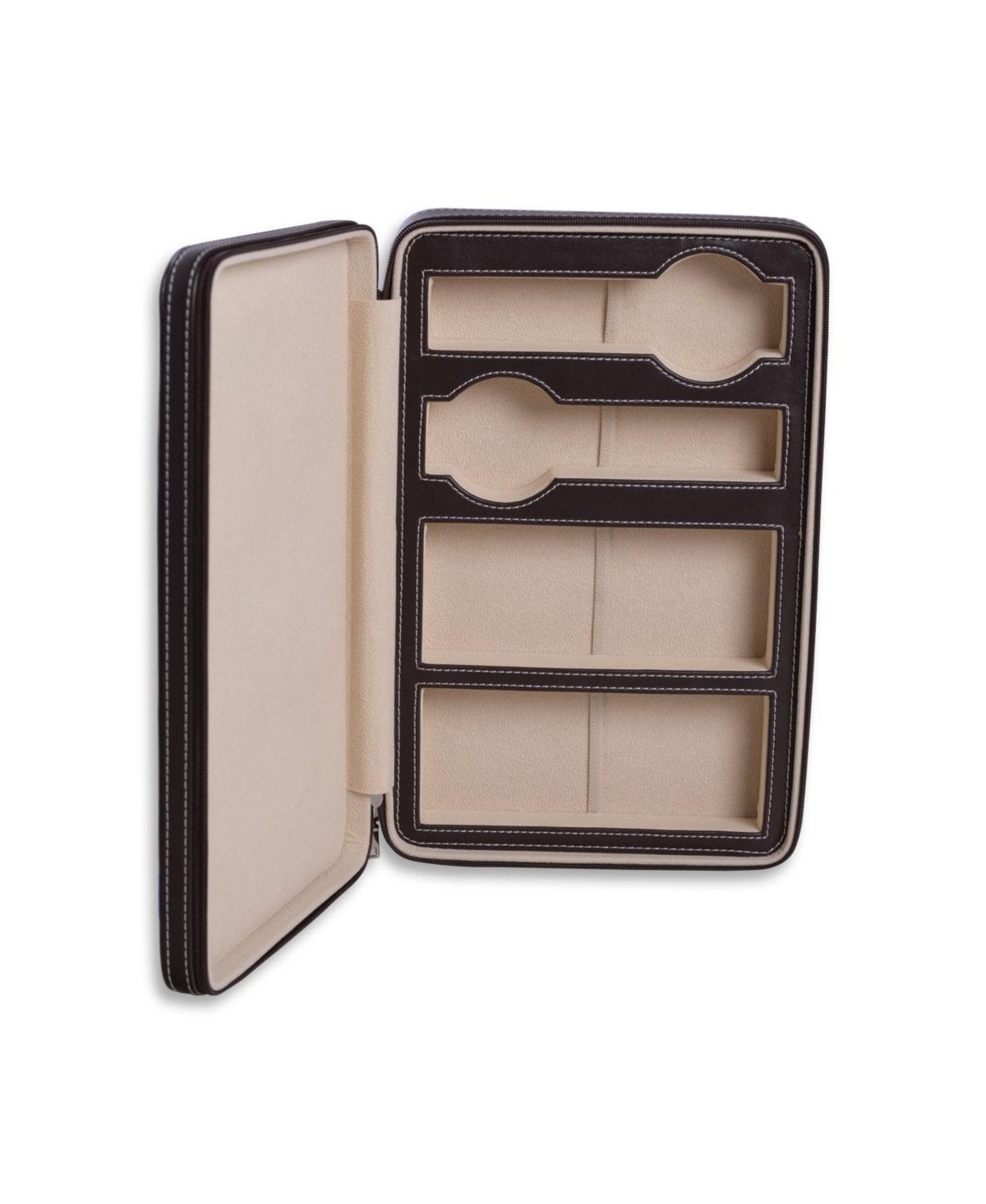 Bey-Berk Leather Two Watch and Two Sunglass Travel Case with Form Fit Compartments with Zipper Closure.