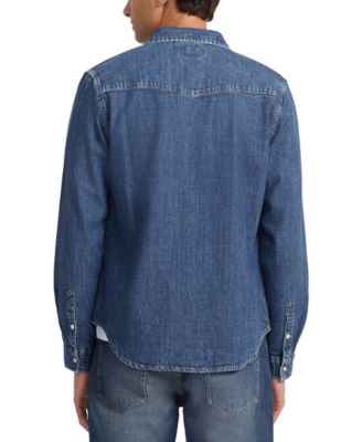 Men's Slim-Fit Solid Button-Down Denim Shirt 
