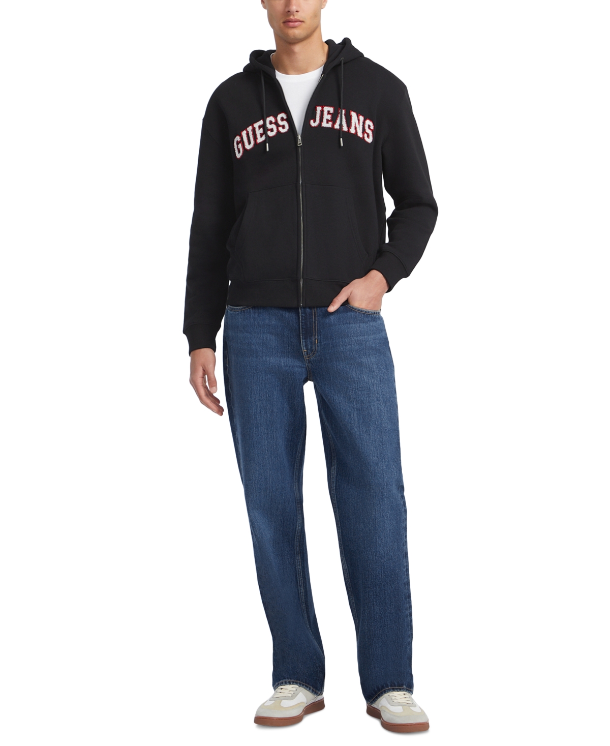 Guess Jeans Men's Regular-Fit Tufted-Chenille Logo Applique Full-Zip Hoodie - Jet Black A996