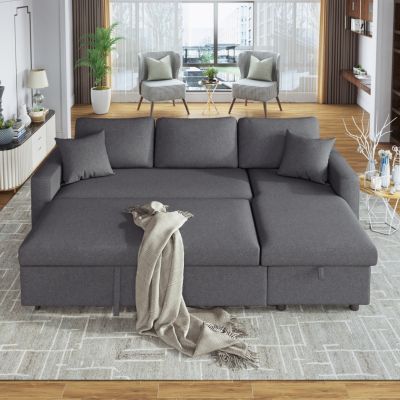 Sleeper Sectional Sofa with Storage and Cushions