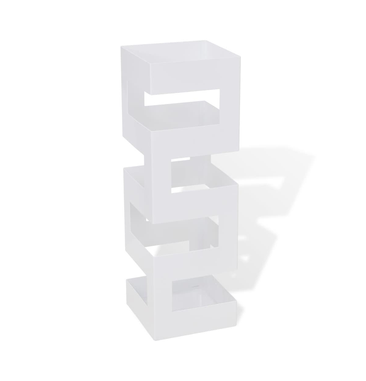 White Square Umbrella Stand Storage Holder Walking Stick Steel 19.1" - White