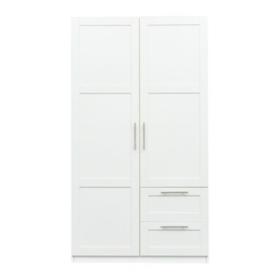 2-Door, 2-Drawer Wardrobe with 5 Storage Spaces, White