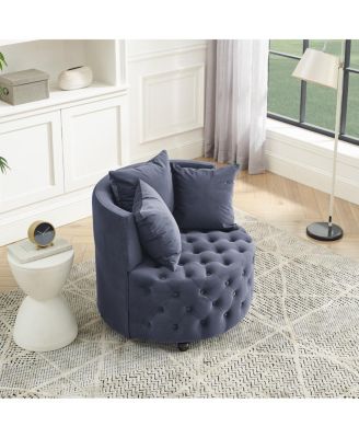 Swivel Chair with Velvet Upholstery and Pillows