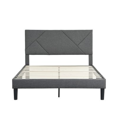 Streamdale  Furniture  Upholstered Platform Bed, Queen, Gray, Wood Slat Support