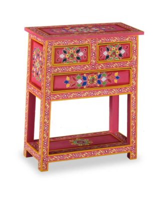 Sideboard with Drawers Solid Mango Wood Pink Hand Painted