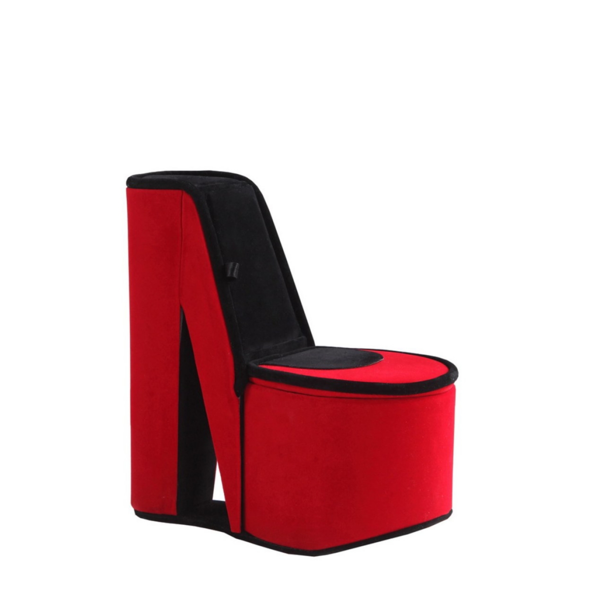 9" Tall Display Jewelry Box With Hidden Storage, High Heel Shoe Design, Red Velvet - Red