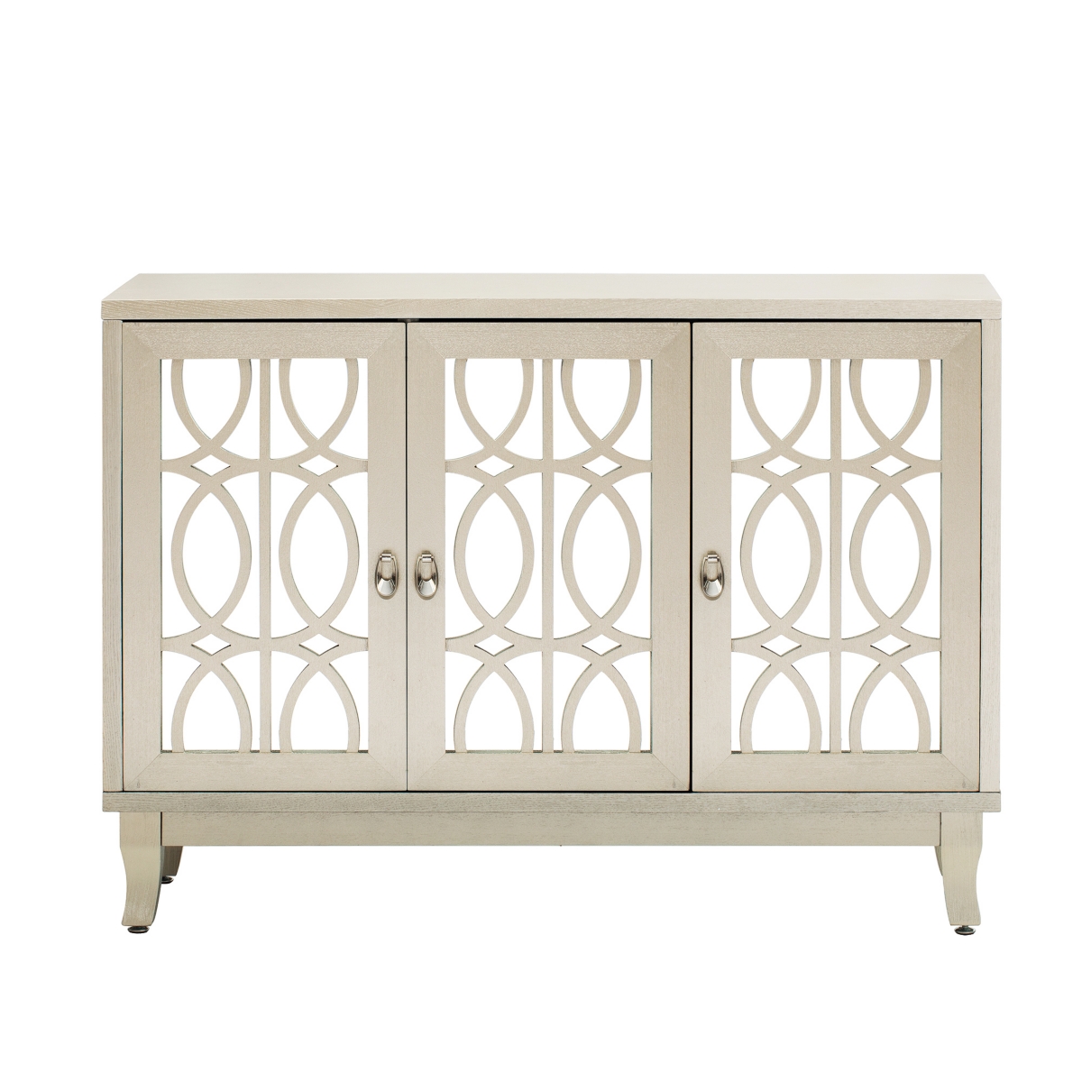 Streamdale Furniture Sideboard With Glass Doors, 3 Door Mirrored Buffet Cabinet With Silver Handle For Living Room