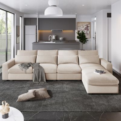 Feather Filled L-Shape Convertible Sectional Sofa