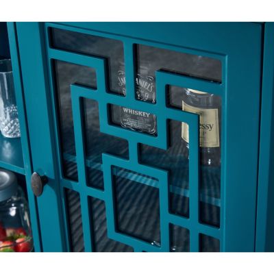  Teal Sideboard Buffet Table with 2 Doors, Adjustable Shelves