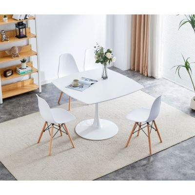 Streamdale 42.1" Mid-Century White Dining Table for 4-6, Round MDF Top