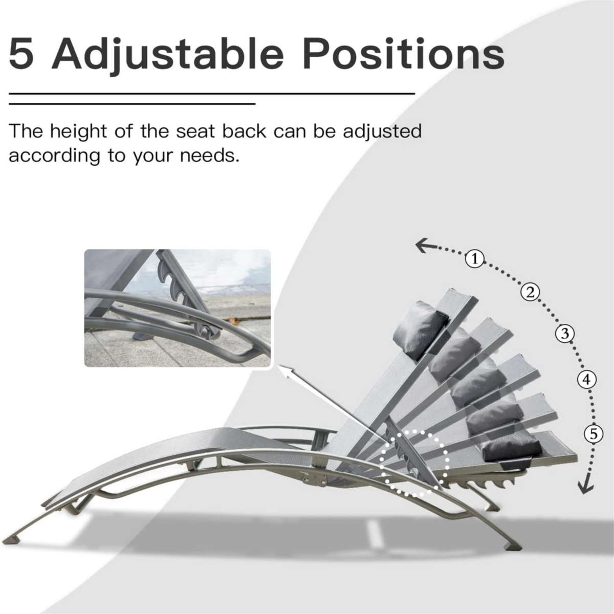 Simplie Fun 2 Outdoor Chaise Lounge Chairs with Adjustable Backrest