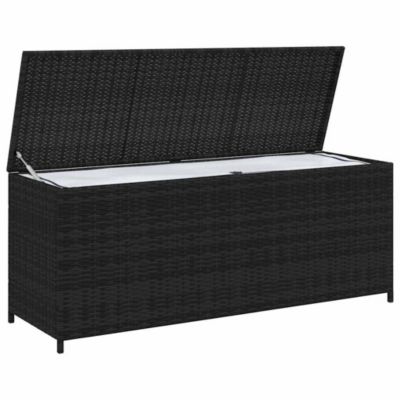 Garden Storage Box Black PE rattan, Powder-coated steel