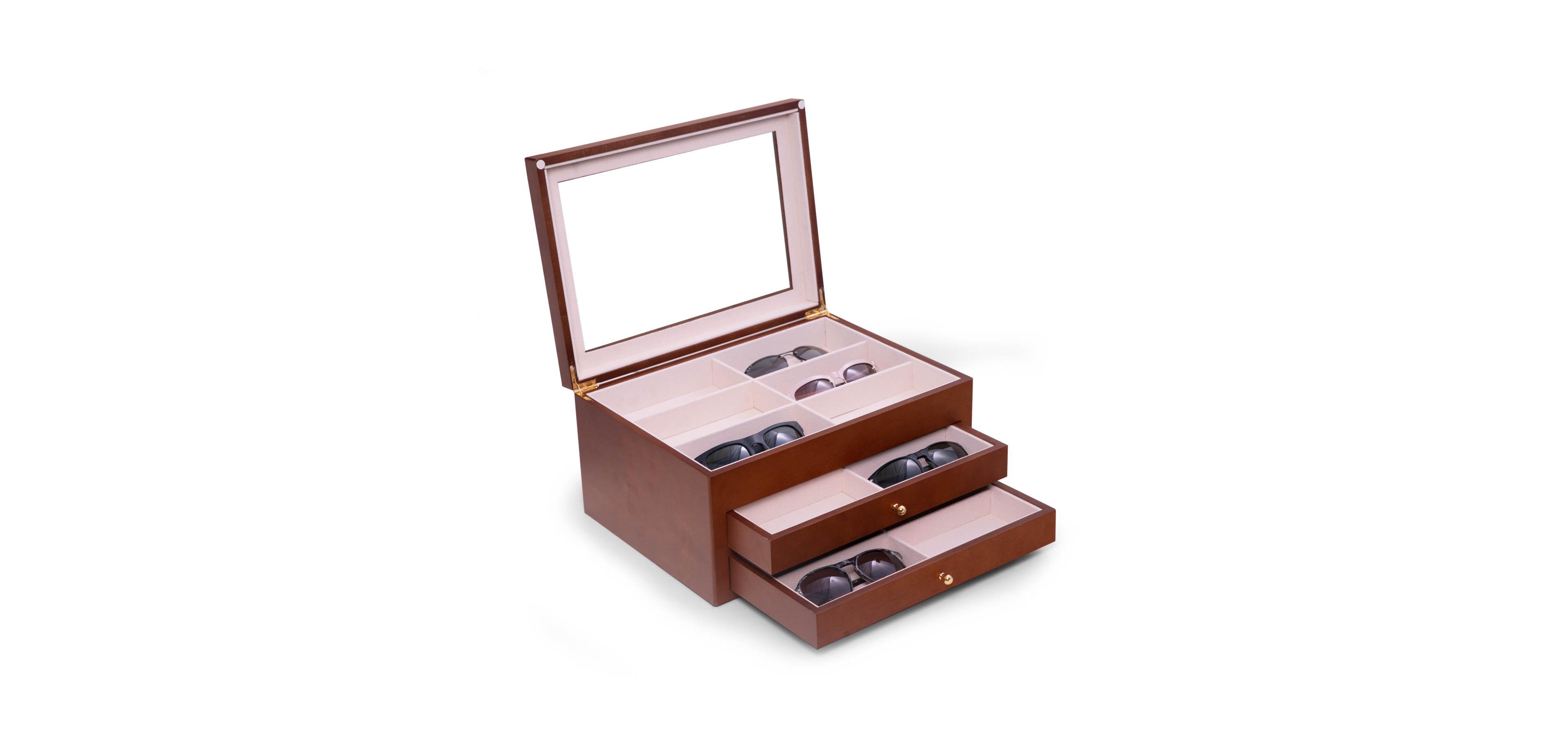 Bey-Berk Cherry Wood 18 Sunglass Storage Box