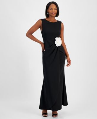 Connected - Women's Round-Neck Rose-Trim Scuba-Crepe Dress