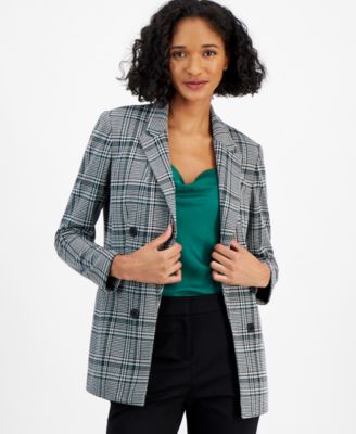 Bar III - Women's Plaid Open-Front Faux-Double-Breasted Blazer