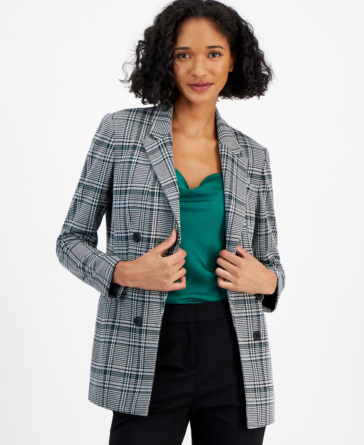 Double breasted plaid blazer womens deals