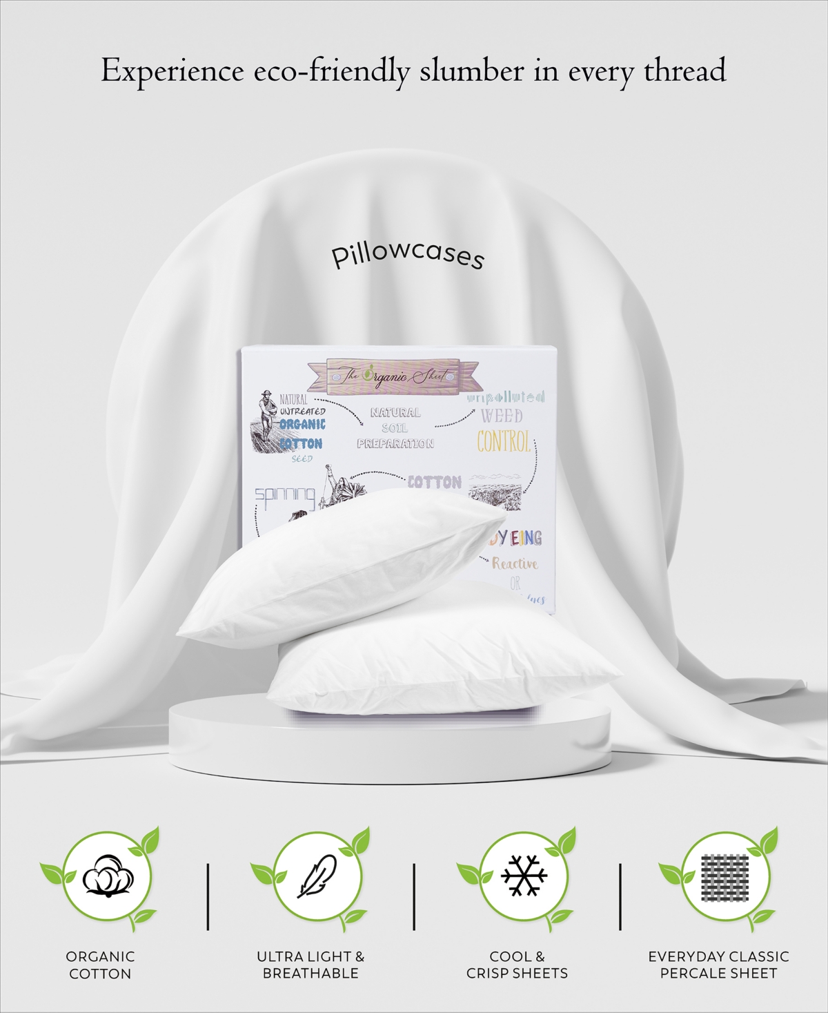 Purity Home Ultra-Light Cool Crisp 100% Cotton Percale Pillowcase Pair