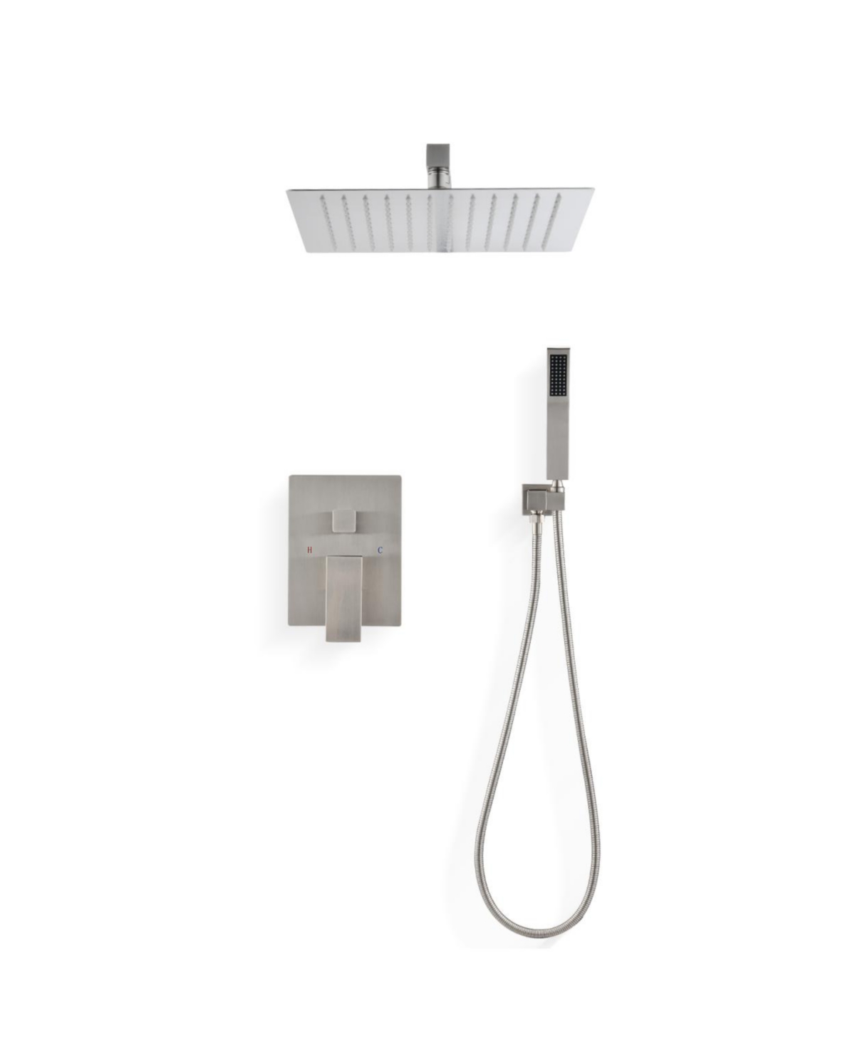 Ceiling Mounted Shower System Combo Set With Handheld And 12" Shower Head - Silver