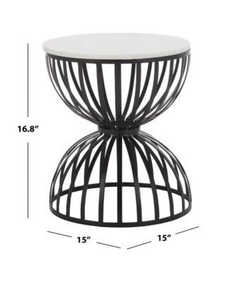 1Pc Marble Top Powder-Coated Metal Geometric Round Accent Table