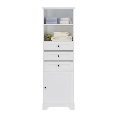 Streamdale White Tall Storage Cabinet with 3 Drawers and Adjustable Shelves