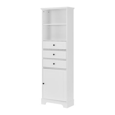 Streamdale White Tall Storage Cabinet with 3 Drawers and Adjustable Shelves