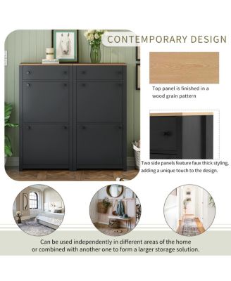 Modern Black Shoe Cabinet with 4 Flip Drawers