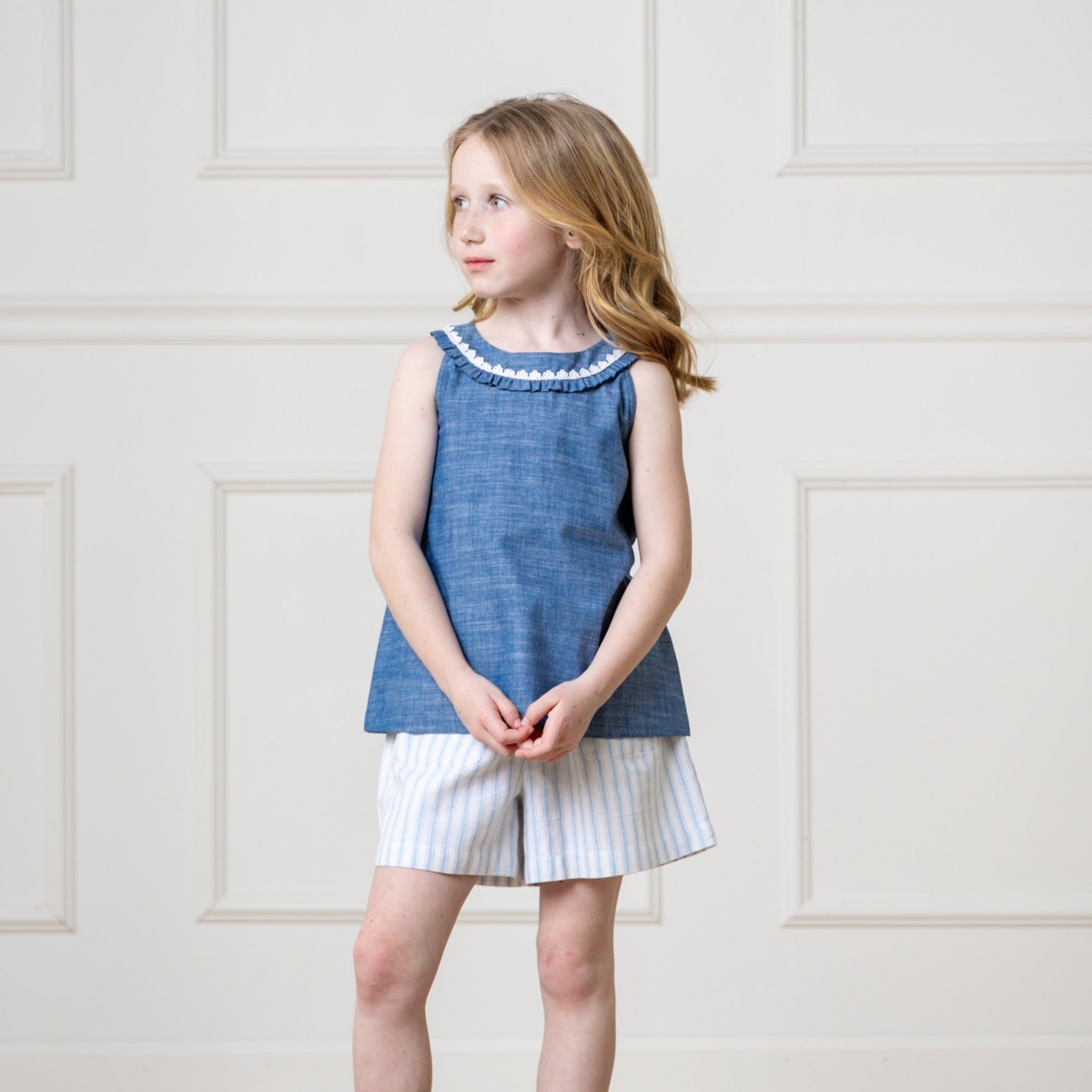 Hope & Henry Girls' Pull-On Flat Front Linen Short, Toddler