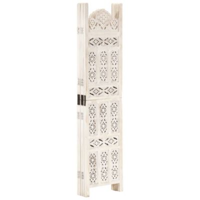Hand carved 5-Panel Room Divider White 78.7"x65" Solid Mango Wood