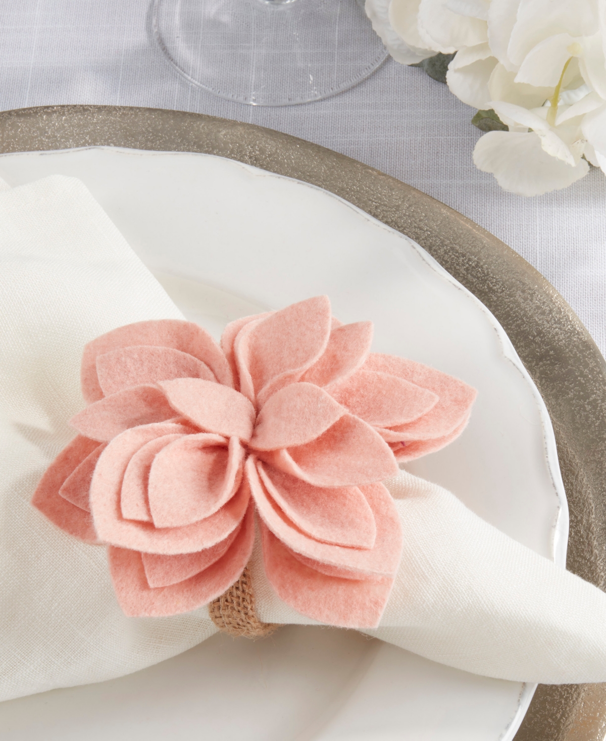 Saro Lifestyle Felt Blossom Napkin Ring Set Of 4,set In Aqua
