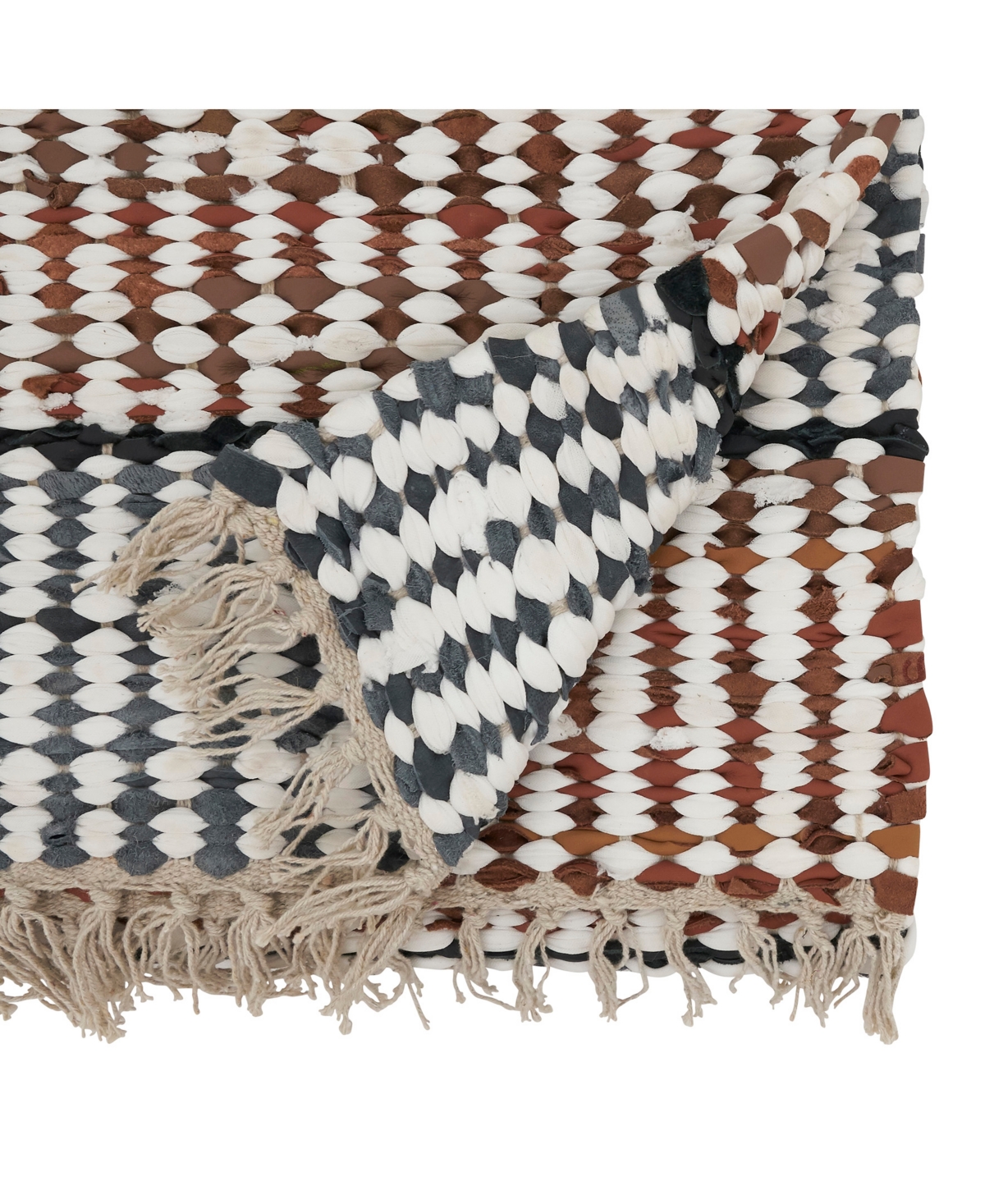 Saro Lifestyle Leather Chindi Stripe Fringed Table Runner, 16"x72" In Multi