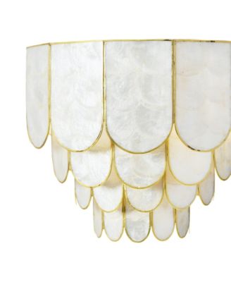 14" Round 4-Tier Capiz and Metal Flush Mount Ceiling Light