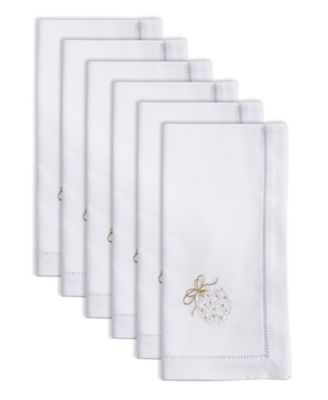 Merry and Bright Ornament Embroidered Napkin Set of 6, 20"x20"