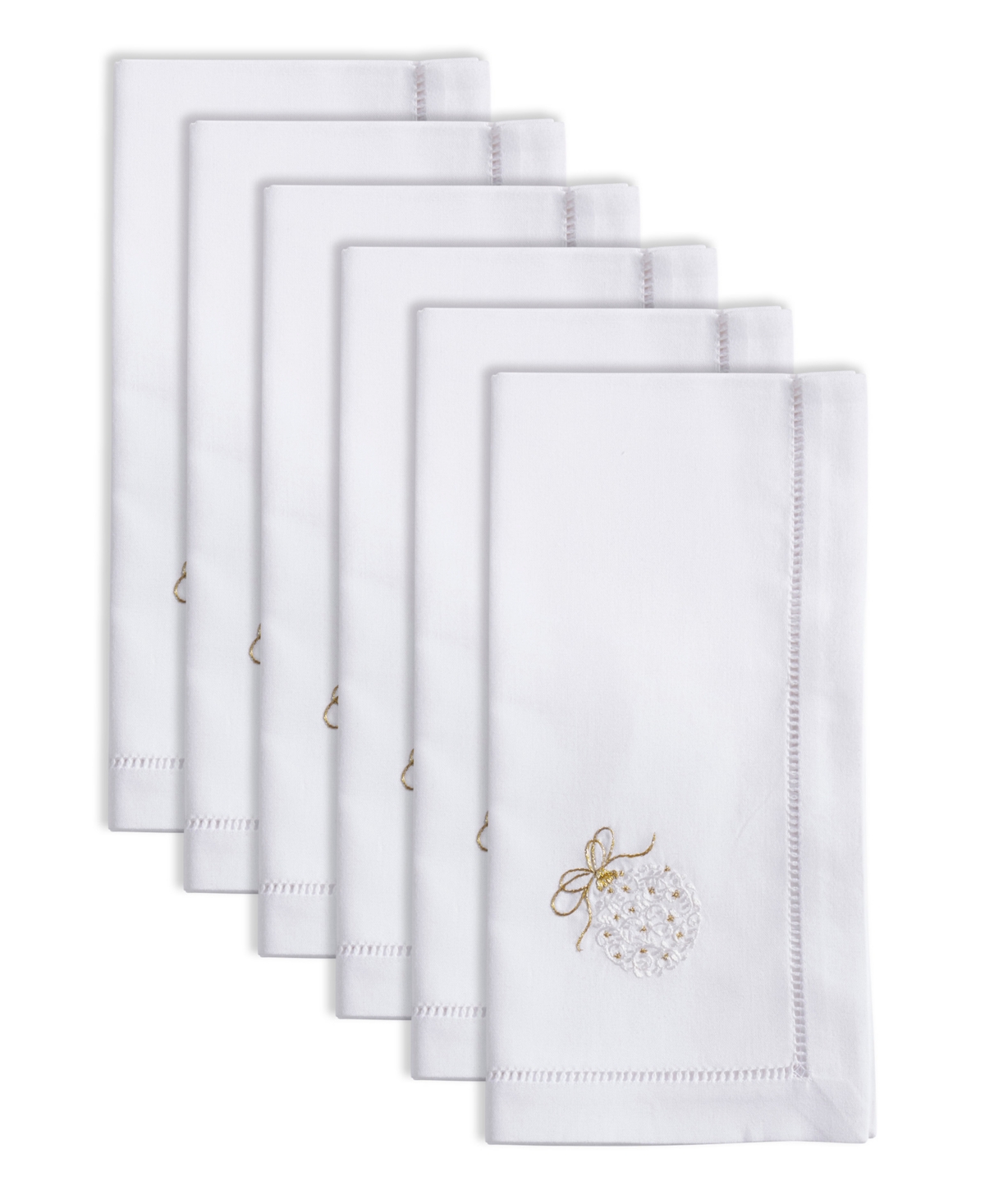 Saro Lifestyle Merry And Bright Ornament Embroidered Napkin Set Of 6, 20"x20" In White