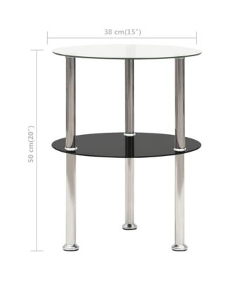 2-Tier Side Table Transparent & Black 15" Tempered Glass