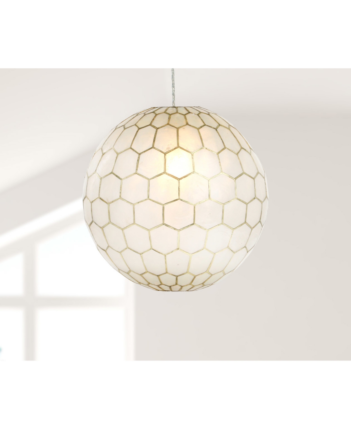 Storied Home Capiz Honeycomb Globe Pendant Light Capiz White Seashells In Gold
