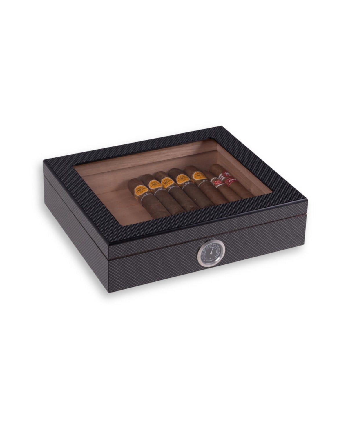 Bey-berk "carbon Fiber" Cedar-lined Humidor With Hygrometer And Humistat In Black
